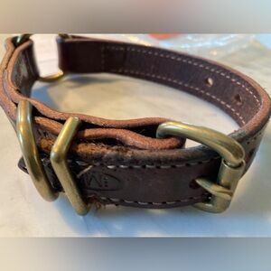 LLBean leather dog collar 14” with brass safety O ring and buckle